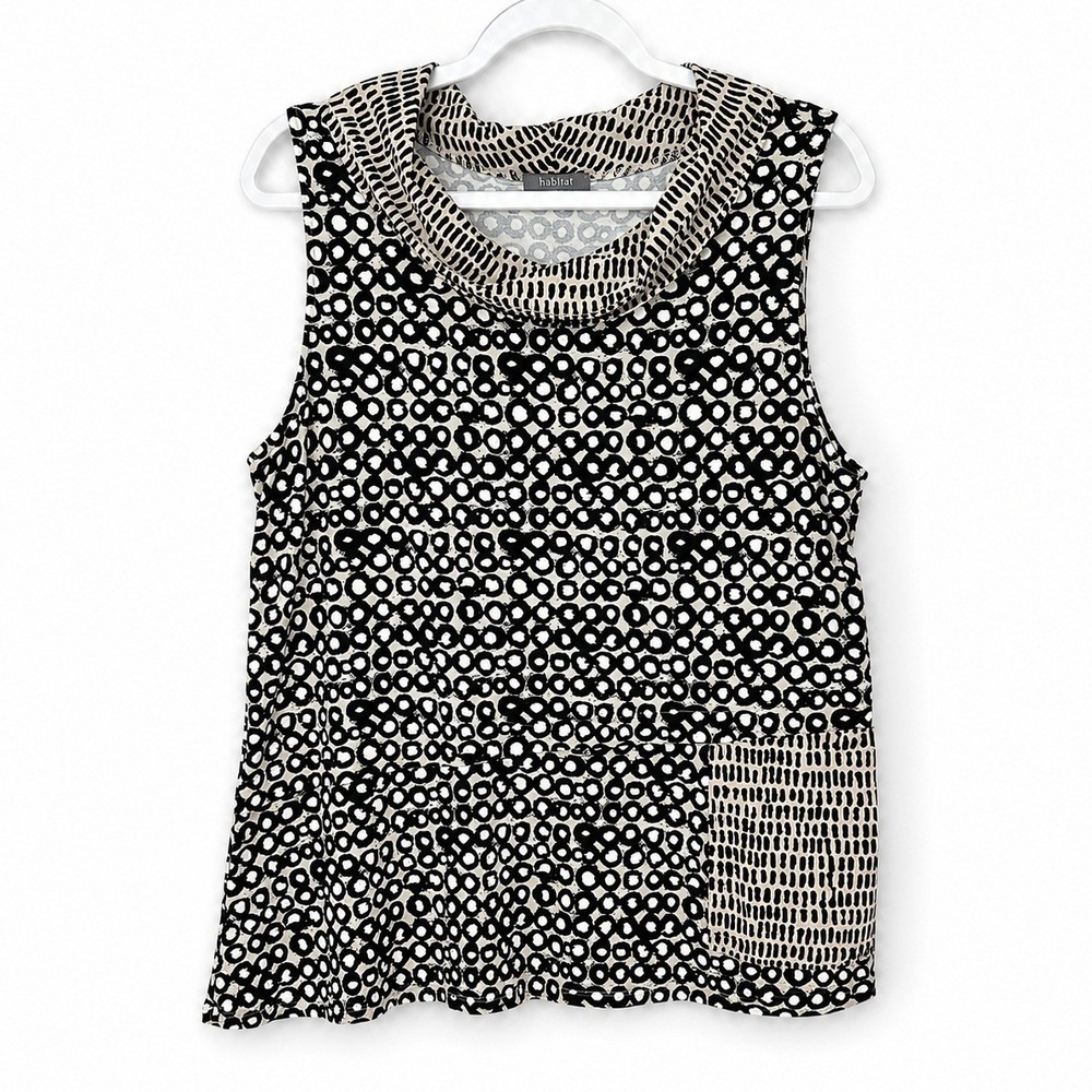 Habitat Dots & Lines Cowl Neck Tank Top Black/White Lagenlook Sz Large Art Layer - Picture 2 of 5